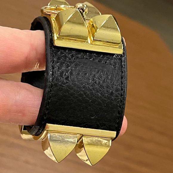 Hermes Collier de Chien leather cuff bracelet noir w/gold hardware fits 6” wrist - Picture 8 of 16